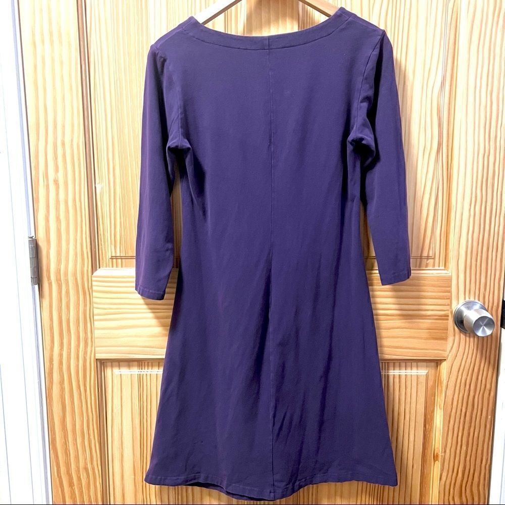 Athleta purple organic cotton ruched front three quarter sleeve dress small S - Picture 3 of 6